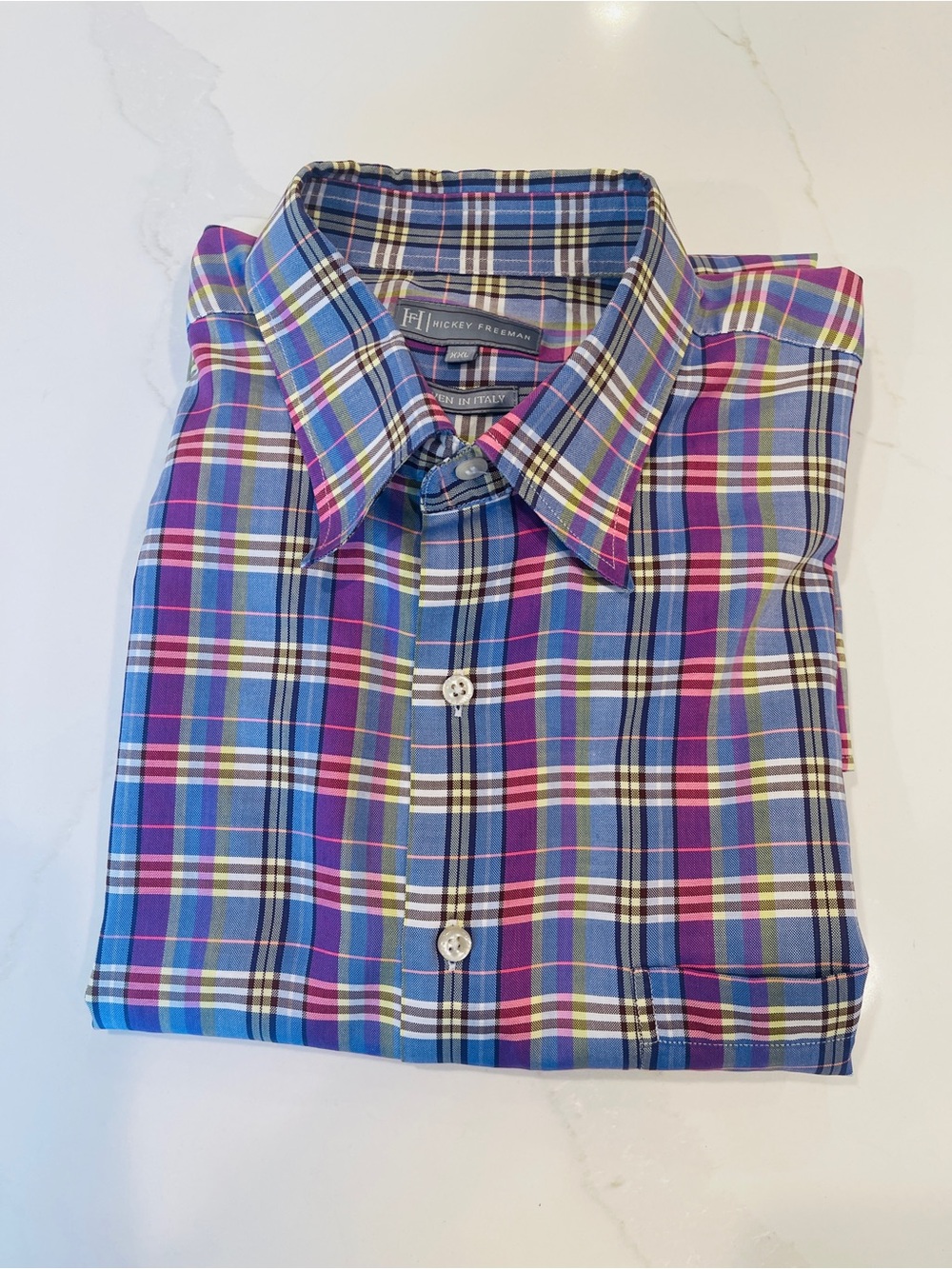 Hickey Freeman Blue, Purple & Pink Plaid Dress Shirt